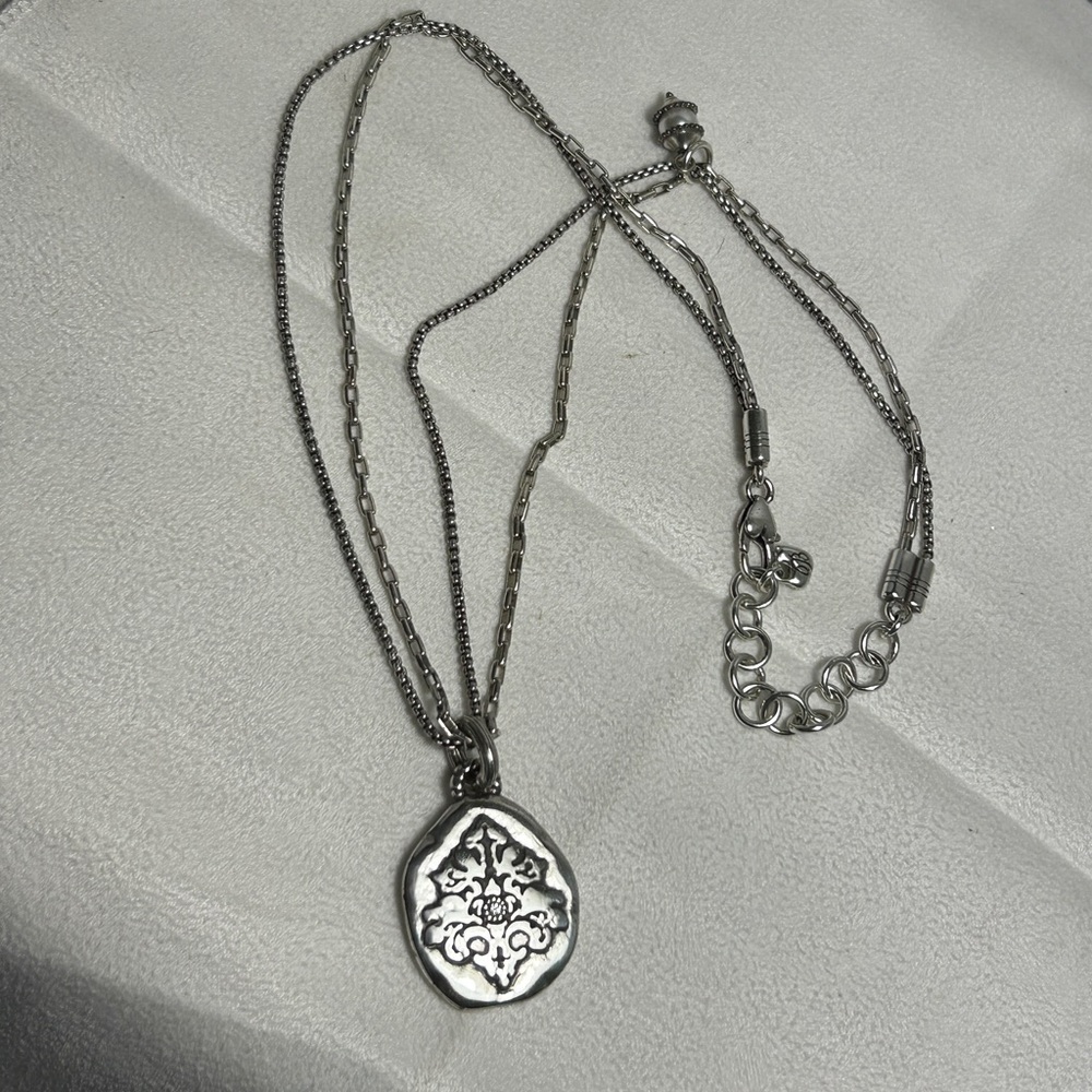 Brighton Double Strand Oval Pendant Necklace Silver Plated Single Clear Crystal - Picture 8 of 10